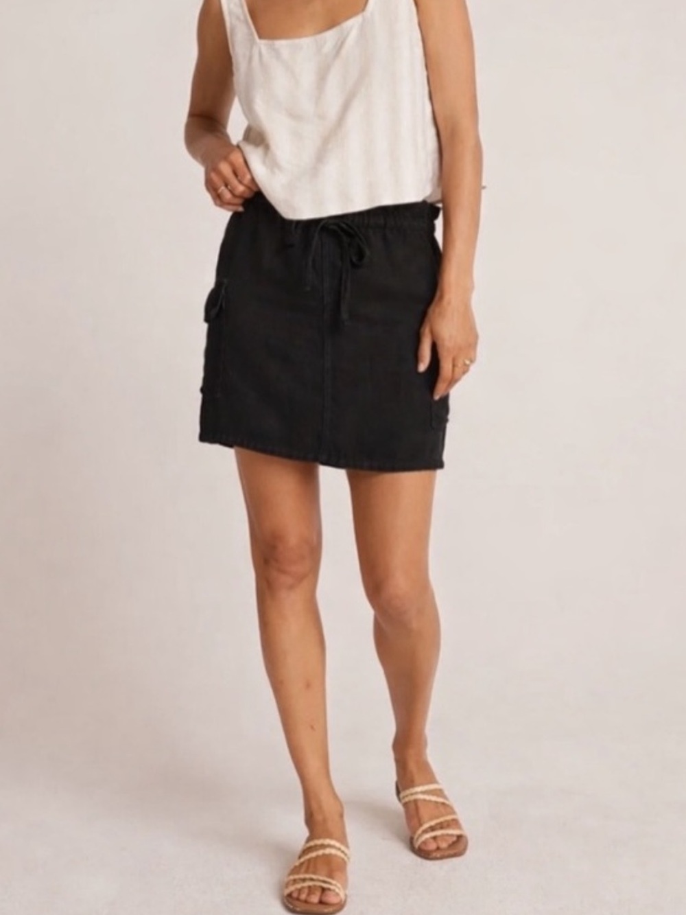 Bella Dahl Posey Cargo Mini Skirt Black Drawstring at Waist Size Large